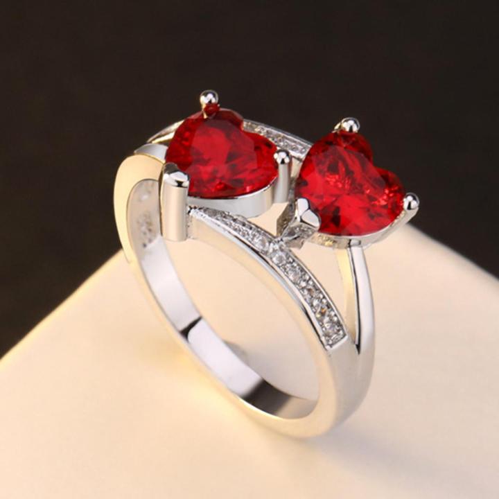 Top Trend Silver Created Red Ruby Heart Ring for Girls & Women