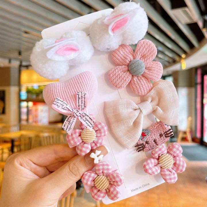 9Pcs/Set Baby Hair Clips For Girls Cartoon Bunny Children Barrettes Lattice Flower Bows Kids Hairpins Baby Girl Hair Accessories
