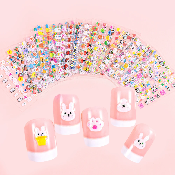5-Sheet%20Kids%20Waterproof%203D%20Cartoon%20Bunny%20Flower%20Heart%20Rabbit%20&%20Princess%20Nail%20Art%20Stickers%20Decals%20for%20Baby%20Girls%20-%20Image%207
