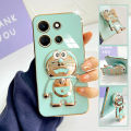 TA for Infinix Note 30 5G 4G Back Cover Cute Doraemon Folding Bracket Luxury Plating Case Soft Silicone Square Phone Cases for Girls. 