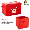 Pack of 2 - Foldable Kids Toy Storage Basket Bin Set 1 Pc Panda Cartoon Basket and 1 Pc Cube basket. 