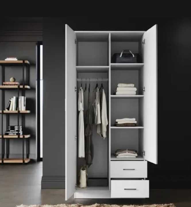 Modern 2-Door Bedroom Wardrobe with 2 Drawers – Elegant Clothes ...