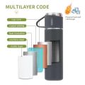 Vacuum Flask Set with 3 Cups Combo  500ml/16.9oz Vacuum Insulated Bottle with Cup Top Grade Stainless Steel Double Wall Insulated Thermos Travel Flask Bottle for Tea / Coffee / Water to keep Hot & Cold Up to 12 Hours suitable for Indoor or Outdoor Use. 