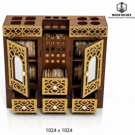 Premium Wooden Jewelry Organizer Box with Mirror & Drawers | Bangle ...
