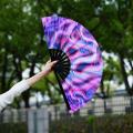 Large Folding Hand Rave Fan UV Fluorescent Gradient Colorful Reflective Foldable Fan Music Festival Dance Fans. 