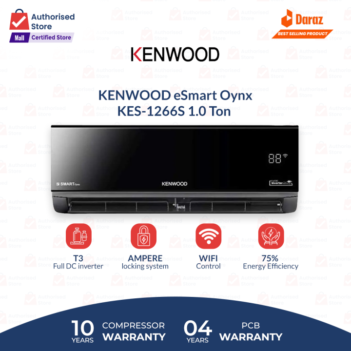 Kenwood Inverter Split AC | e-SMART Onyx -Model KES-1266s (Latest Model 2025)-Full Dc Inverter-T3 Compressor-Ampere Lock & WiFi with 10 Years Compressor Warranty