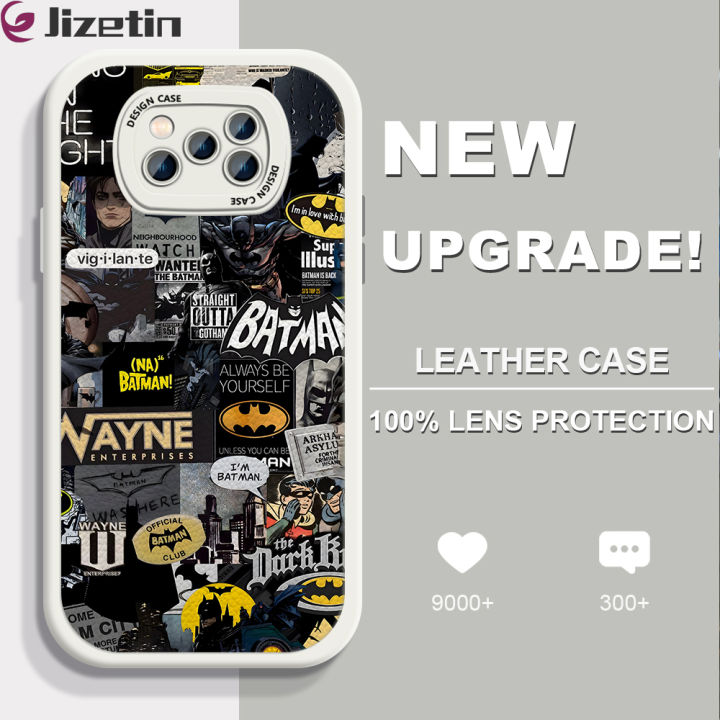 Jizetin for Xiaomi Poco X3 NFC Poco X3 Pro Back Cover Batman Lambskin Texture PU Leather Back For Girls Boys Soft Phone Case