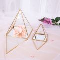 Glass Jewelry Box Golden Geometric Decorative Box Geometric Glass Pyramid Ring Holders for Wedding Birthday Gift S. 