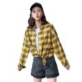 Plaid Shirt Women's New Spring and Autumn Clothing Long Sleeve Loose Korean Style Shirt Retro Hong Kong Style Top. 