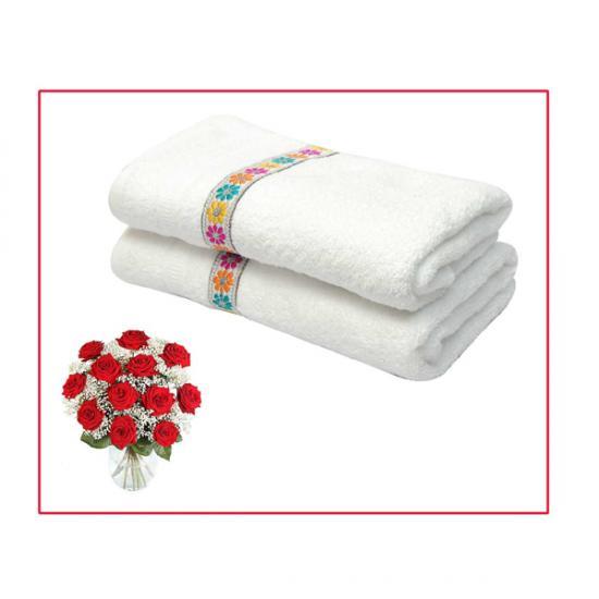 A&G-Pack of 2 - Stylish Turkish bath set with Applique Work - White