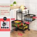 5 Layer Round Rotating Fruits & Vegetables Storage Shelves Basket Rolling Rack with Breakable Wheels for Kitchen Bathroom Office. 