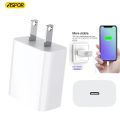 Aspor A801 High Performance Charging Head 20W Compatible with Multiple Systems Adapter 5V 3A Pd Ports Pd Fast Charger With Cable. 