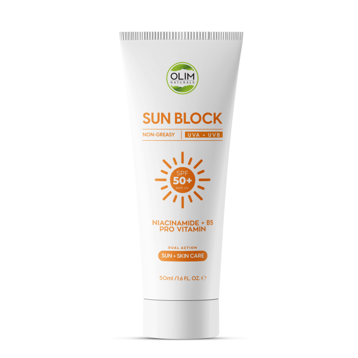 Olim Naturals SPF 50+ Sunblock | Broad Spectrum UVA/UVB Protection | Oil-Free, Non-Greasy Sunscreen for Face & Body – 50ml