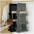 Double side transparent 6 Pocket Foldable Hanging Bag 3 Layers Folding Shelf Bag Purse Handbag Organizer Pocket Hanger Storage. 