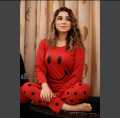 Red Smile tshirt with Dotted Style Pajama Full sleeves night suit for girls and women. 
