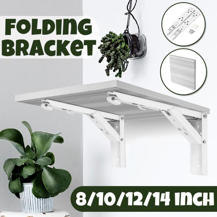 2 Pcs Heavy Duty Folding Shelf Brackets,Robust Foldable Wall Shelf Support Bracket for Bench Table,Bookshelf,Work Bench with Install Screws, 4 Sizes Available 8, 10, 12, 14inch