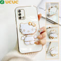 UCUC for OPPO F19 A74 A95 Back Cover Cute kitty Mirror Multifunction Folding Bracket Luxury 6D Plating Case Soft Silicone Square Phone Cases for Boys for Girls. 