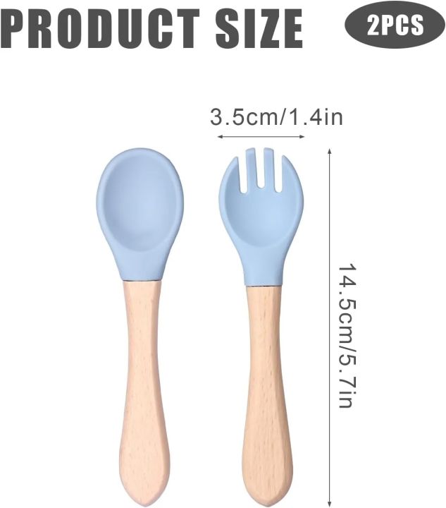 Random%20Color%20-%20Silicone%20Baby%20Feeding%20Forks%20and%20Spoons%20Set%20With%20Wooden%20Handle,%20Self-Feeding,%20Silicone%20Baby%20Utensils%20-%20Image%203