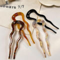 French Twist Acetate Hair Stick, U Shaped Wavy Hairpin, Vintage Tortoise Shell, 12.5cm. 