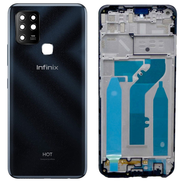 Infinix Hot 10 Middle Frame Housing With Side Button and Camera Lens Complete Body Casing Replacement For Hot 10 - Black