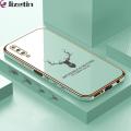 Jizetin (Free Lanyard) for Samsung A7 2018 Back Cover Antlers Luxury 6D Plating Case Side Pattern Soft Silicone Square Phone Cases. 