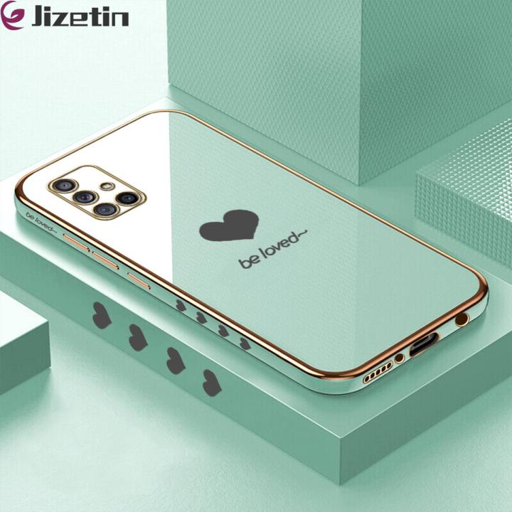 Jizetin (Free Lanyard) for Samsung Galaxy A71 5G Back Cover Heart loved Luxury 6D Plating Case Side Pattern Soft Silicone Square Phone Cases