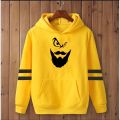 Black Double Strip Beard Print Pull Over Fleece Hoodies For Boys and Men. 