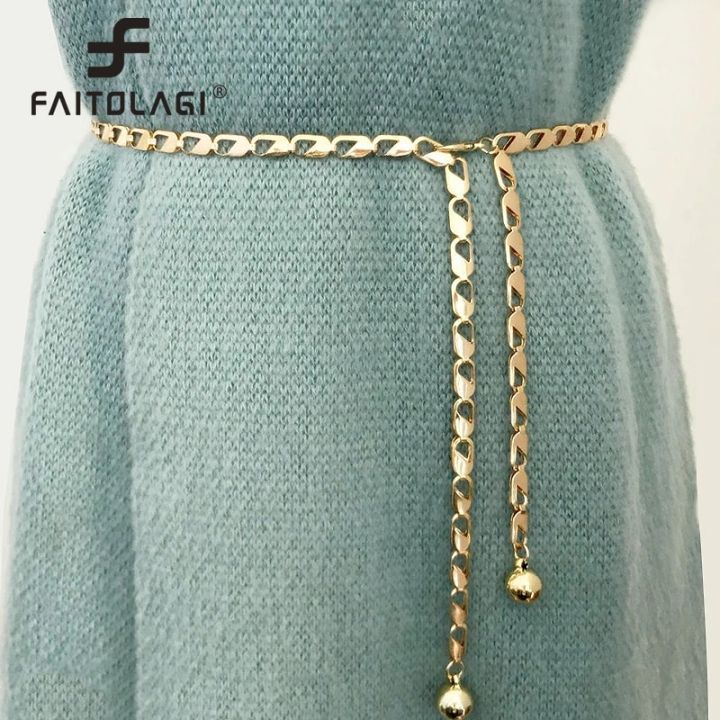 Metal Ball Pendant Waist Chain Women Thin Belt Gold Sliver Color Long Girdle Female Strap For Dress Skirt Decorative Waistband