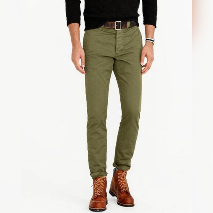 Green Cotton Chino Slim Fit For Men