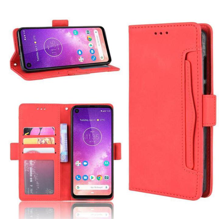 For Motorola One Vision Wallet Case Magnetic Book Flip Cover with Removable Credit Card Holder