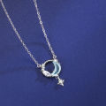 Korean Style Simple Fashion Moon Chokers Necklace Blue Stone Pendant Necklaces. 