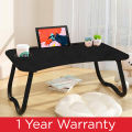 Gaming Laptop Table With Cooling Fan Dual High Speed Foldable Ergonomic Portable For Drawing Bed Notebook Reading Food Breakfast Serving With Inbuild Tablet And Cup Holder Slots For Bed Couch - Black Wooden Brown Pink. 