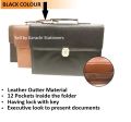 Leather Expanding Bag File Folder with 12 Section Pockets, FC Size. 
