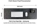 Customized Felt Desk Mat 10x35 inches Large Black Wool Desk Mat | Mouse Pad with Non-Slip Rubber Grip.. 