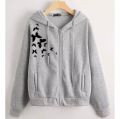 Flower Printed Fleece Zipper Jacket for Girls and Women, Trendy, Comfortable, Durable, and Soft Fabric for Casual Wear. 