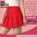 Women's High Waisted Pleated Skirt Casual Dress, School Uniform, Red Cotton Polyester Material, Side Zipper, Non Stretchable, Machine Washable. 