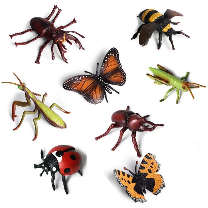 Odowalker 9 pcs Lifelike Assorted Plastic Insects Bugs Figures Realistic Sandbox Toy Butterfly, Bee, Ladybug, Grasshopper, Mantis,Uang,Stag Beetle