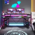 Curved Shaped Gaming Computer Desk with Hoster Holder Headphone Hook for Home Office, Black (Customised). 