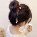 Ladies Vintage Red Rose Hairpin Hair Claw Elegant Fashion Headdress Women Back Hair Tassel Hairpin Headwear Accessories 1Pcs. 