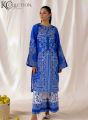 Royal Blue Paisley Printed Woman stitched 2-Piece Suit. 