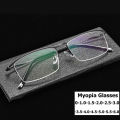 【AmbitionmA】Unisex Metal Half Frame Minus Glasses Vintage Retro Men's Business Myopia Eyeglasses Finished Optical Near Sight Eyewear Diopter. 