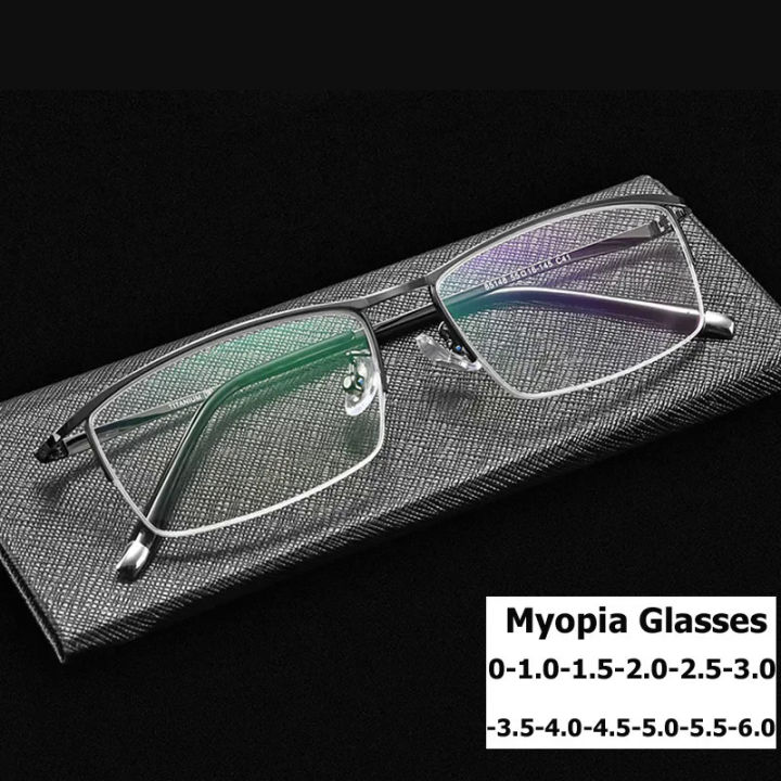 【AmbitionmA】Unisex Metal Half Frame Minus Glasses Vintage Retro Men's Business Myopia Eyeglasses Finished Optical Near Sight Eyewear Diopter