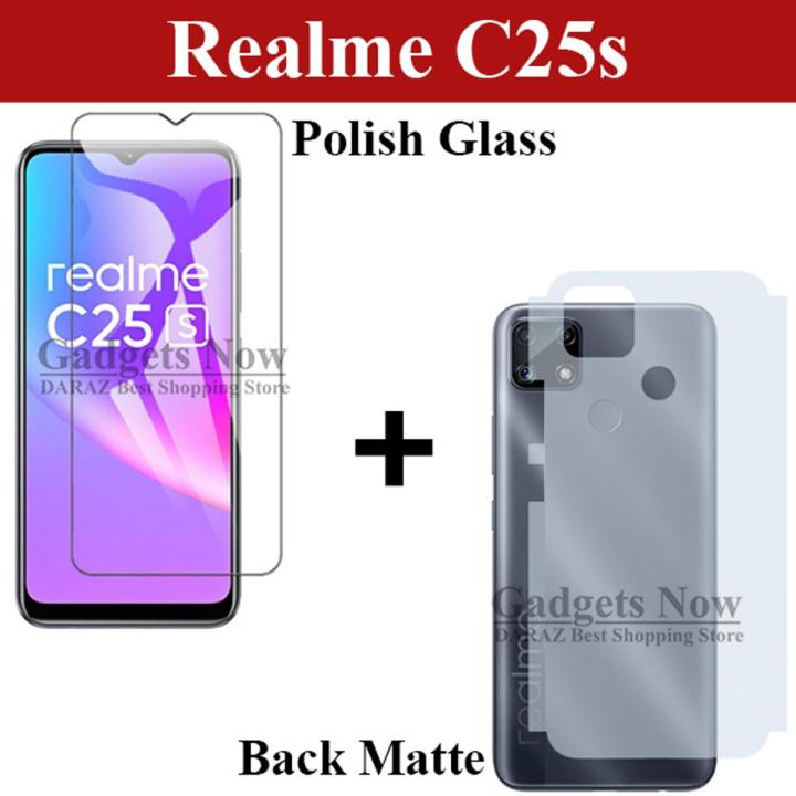 Realme C25s Tempered Glass Screen Protector Polish Glass + Back Matte Protector Soft Skin Sheet Soft Film Protection For Realme C25s