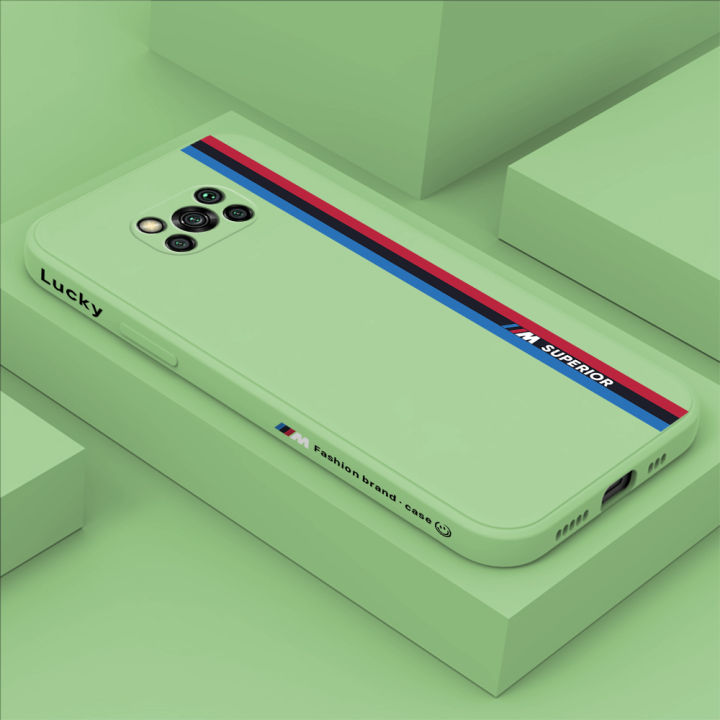 Xiaomi Poco X3 NFC Poco X3 Pro Fashion Racing Car Logo M Side Design Phone Case Square Edge Pattern Liquid Silicone Casing Full Cover Camera Case