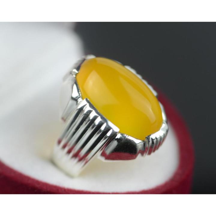 Mens Yemeni Zard Aqeeq Sterling Silver 925 Yellow Onyx Ring Yellow Carnelian Ring Zard Aqiq Ring Yemen Hakik Ring Natural Yellow Agate Ring Chandi Ring Original Gemstone Ring
