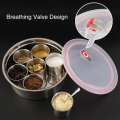 Imported Stainless Steel Round Masala Dabba Spice Storage Box for Kitchen 7 Deep Katori With Box And Silicon Lids. 