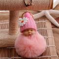 Cute Sleeping Baby Doll Pom Pom Key Chain for Girls-Fluffy Bag Hanging Keychain -Pink. 