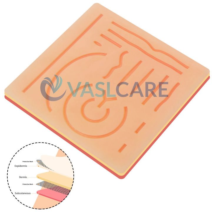 Vaslcare 3-Layer Silicone Suture Training Pad – Realistic Medical Stitching Practice Model for Students & Doctors