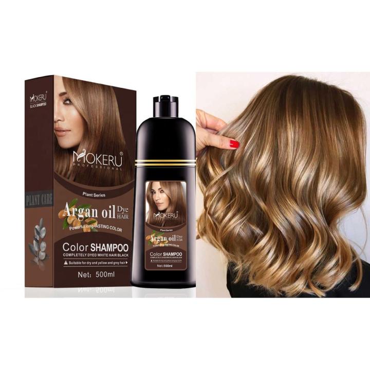 Natural Argan Oil Instant Blonde Brown Hair Dye Shampoo Color Cover Permanent Hair Color