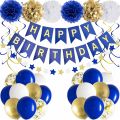 Happy Birthday Golden & Blue Theme set ( Including Birthday Banner + 30 Balloons )+5 Pc Filled Confetti balloons Birthday & Party Items Birthday Themes -Birthday Decoration -Birthday Theme For Boy/Girl -Birthday Accessories & Party Celebrations. 